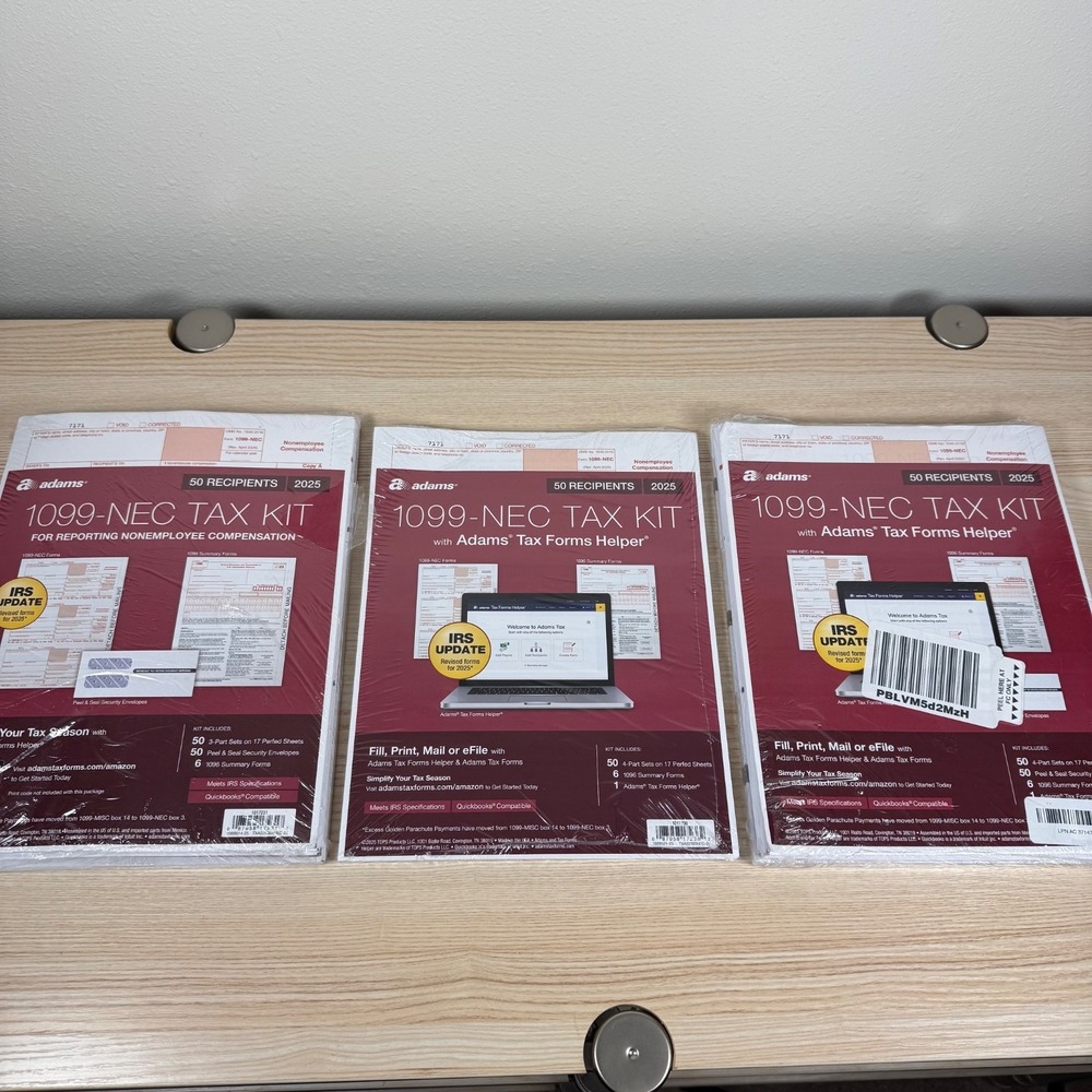 Adams 1099 NEC Forms 2025 4-Part Kit for 150 Recipients - Bundle of 3